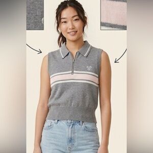Aritzia Tna  Bayport Sleeveless Cropped Sweater polo GRAY Womens Size Small EUC